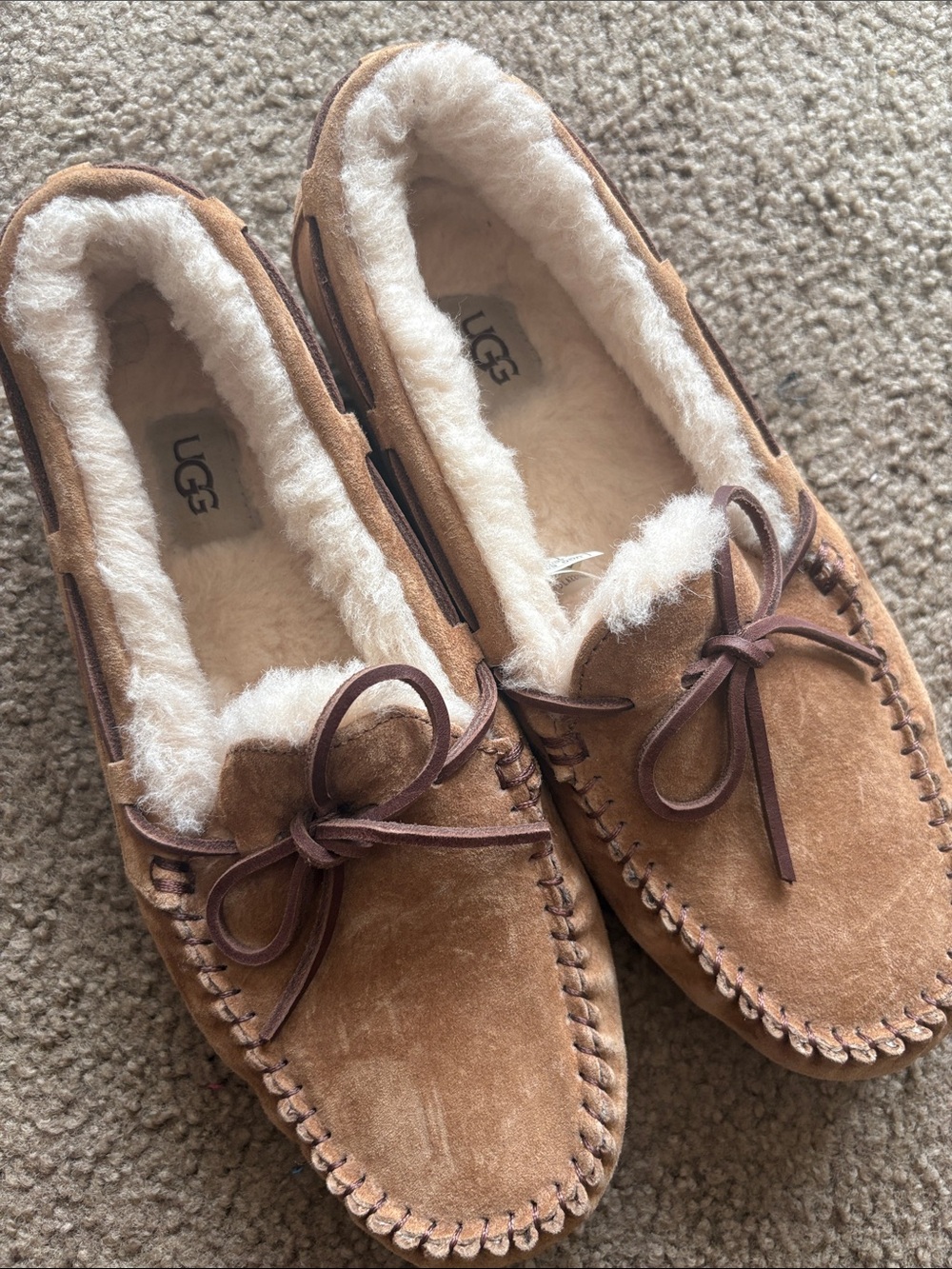 UGG Chestnut Suede Shearling-Lined Moccasin Slippers